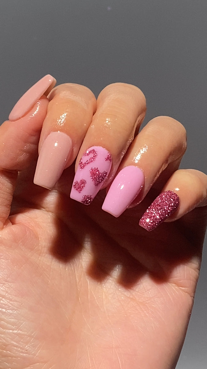 Blushing Hearts Glitter Nails Dipping Manicure Blushing Hearts