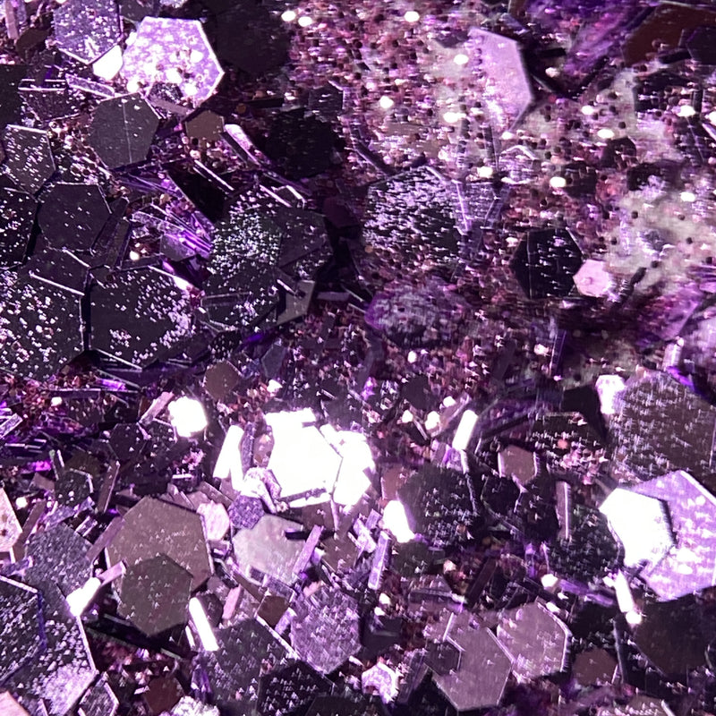 NAGAIA Private Club dip powder — purple chunky glitter nail color swatch