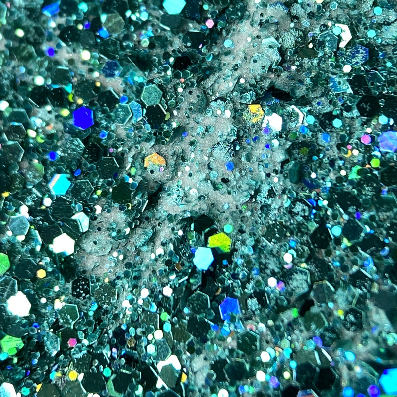 NAGAIA Atlantis Gem dip powder — green mixed glitter nail color swatch