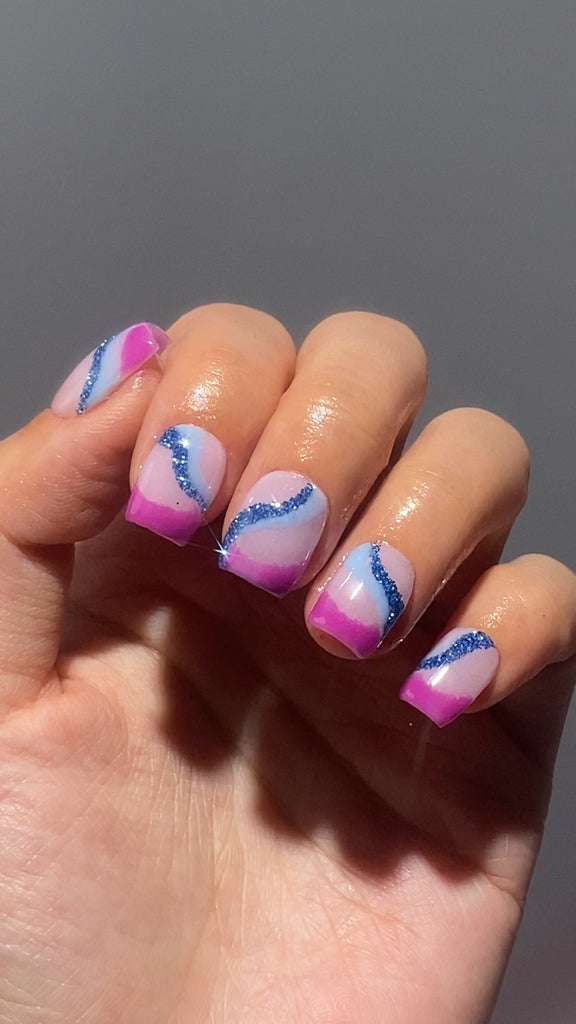 Tranquil Teal Blue Dip Powder | Wild Berry Pink Dip Powder | Sapphire Sparkle Super Shine Blue Shimmer | Cherry Blossom Glimmer Pink Shimmer Dip Powder Pre Build Kit