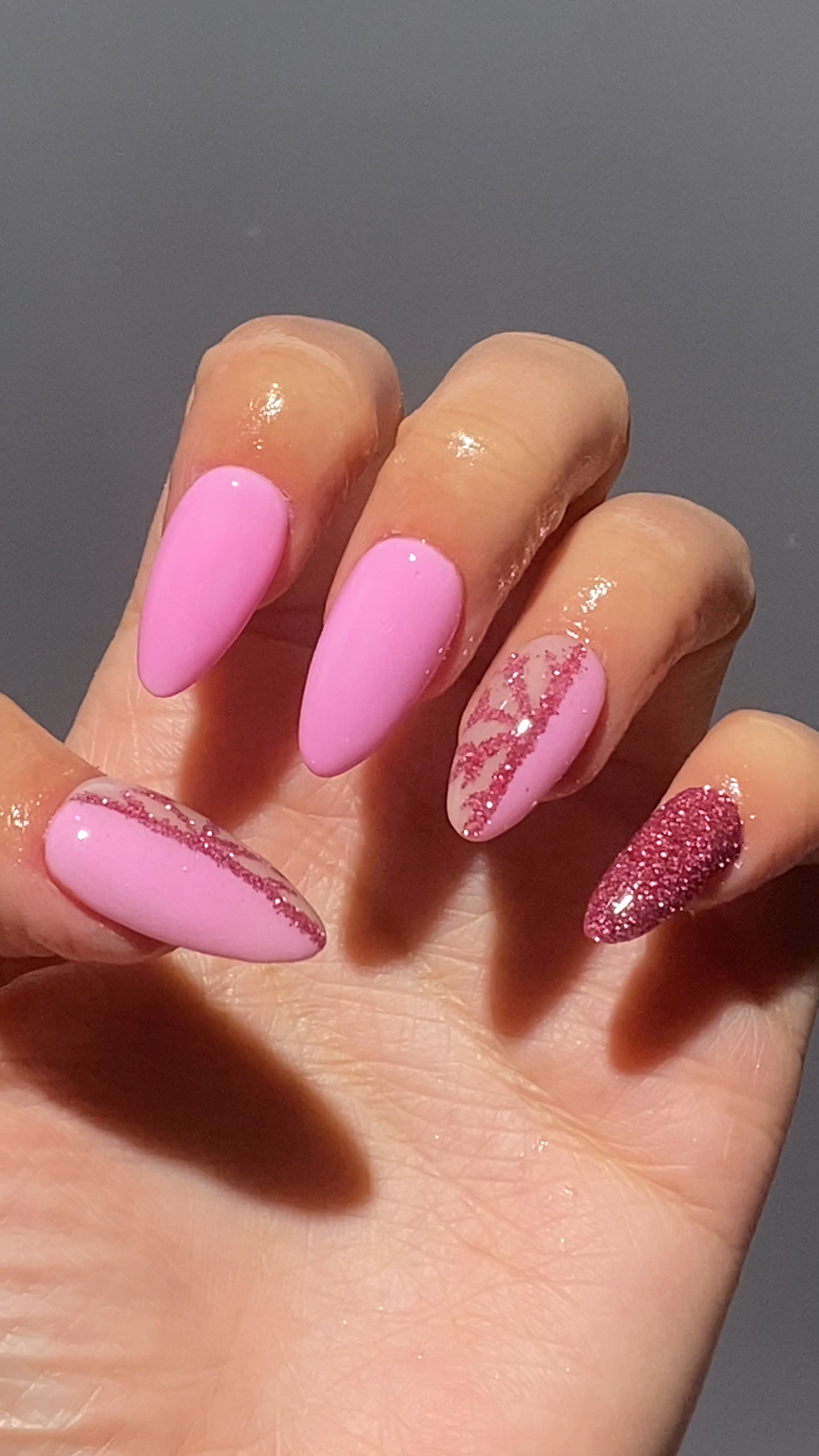 Pink Sparkle Snowflake Nails