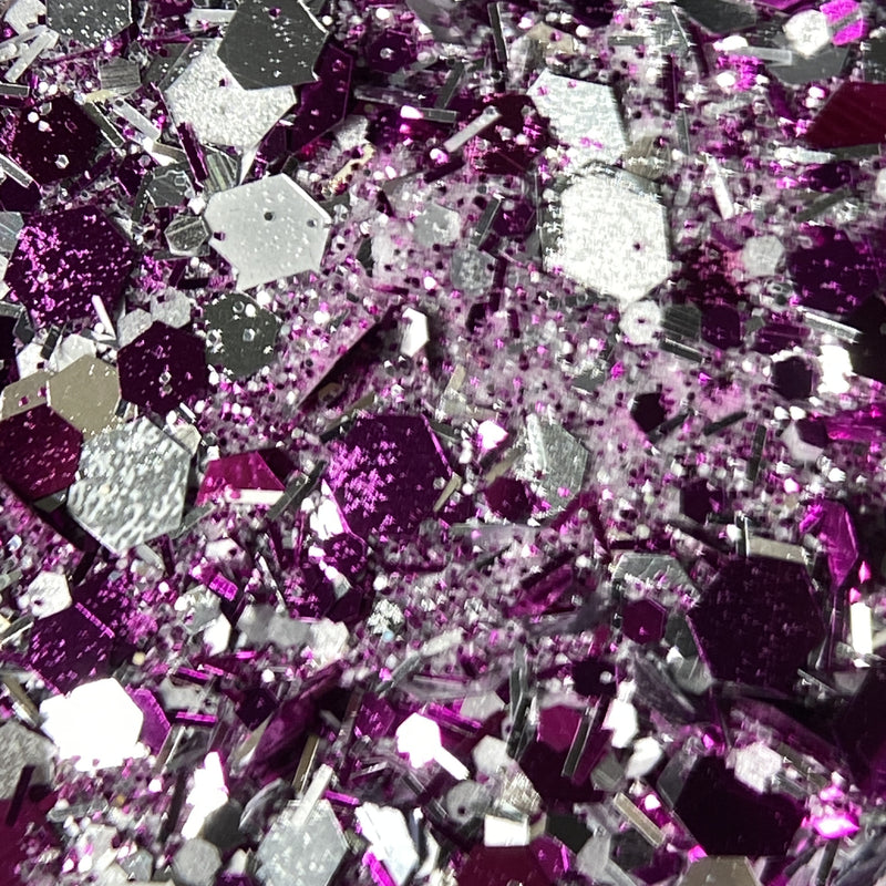NAGAIA Dance Pool dip powder — purple chunky glitter nail color swatch
