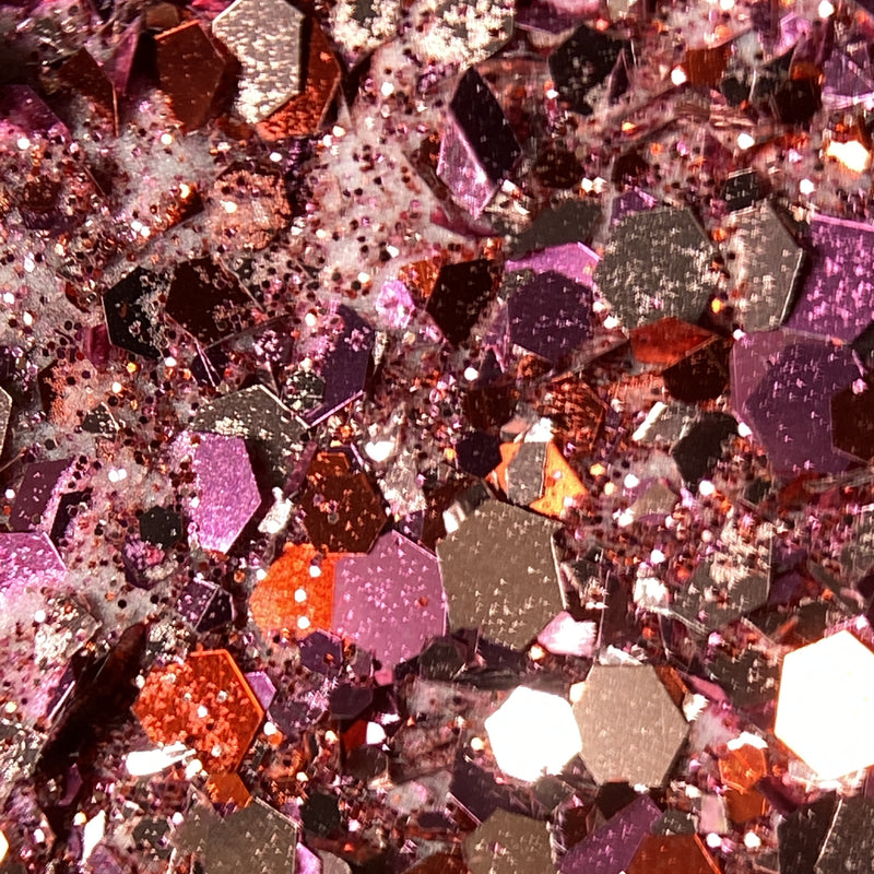 NAGAIA Pink Panther dip powder — pink chunky glitter nail color swatch
