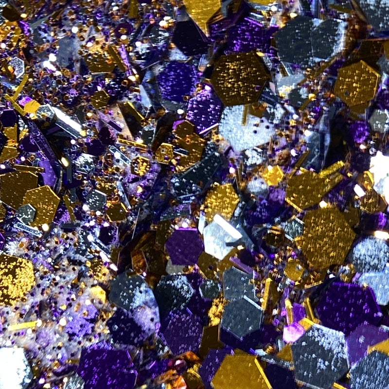 NAGAIA Monster Slardar dip powder — purple chunky glitter nail color swatch